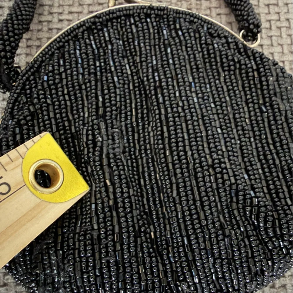 Beaded Evening Bag Black Formal Cocktail Vintage Mini Purse Kiss Lock La Regale